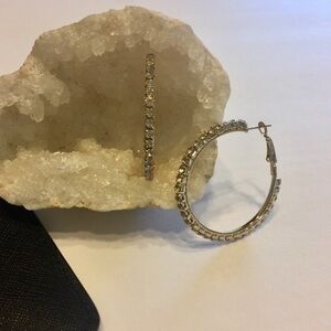 🆕 18k Gold White Topaz 2” Hoop Earrings